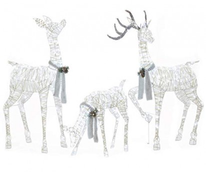 Trio of Pre-Lit Deer – White