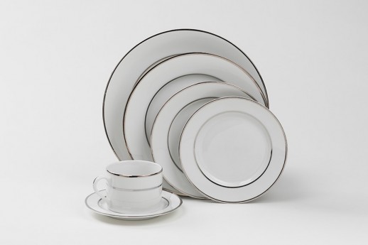 White w/Silver Band- Dinner Plate Set of 10