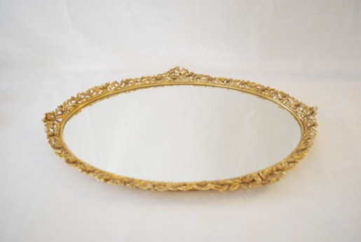 Vintage Ornate Gold Mirror Tray