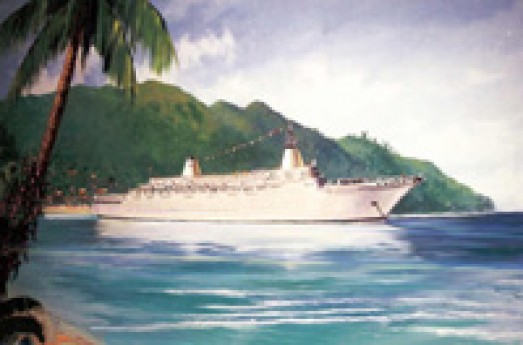 Cruise Ship, Lagoon, Hut