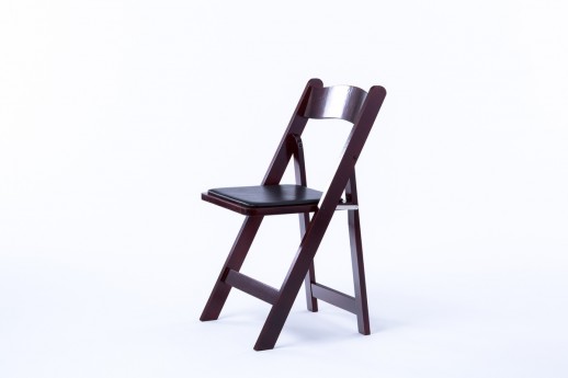 Mahogany Folding Chair With Black Padded Seat