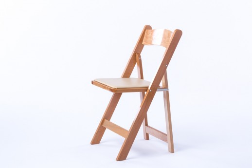 Natural Wooden Folding Chair With Ivory Padded Seat