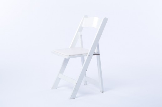 White Wooden Folding Chair With White Padded Seat