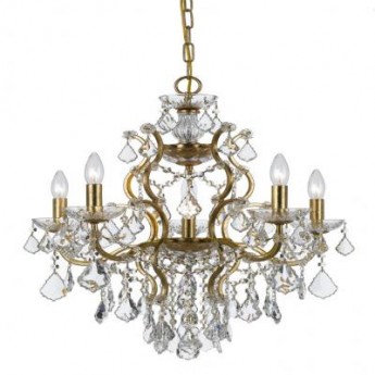6 Light Gold Wrought Iron Chandelier Glass Crystals