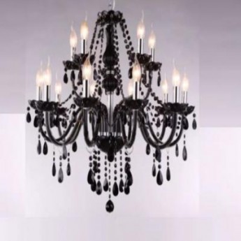 12 Light Black Wrought Iron Chandelier Glass Crystals