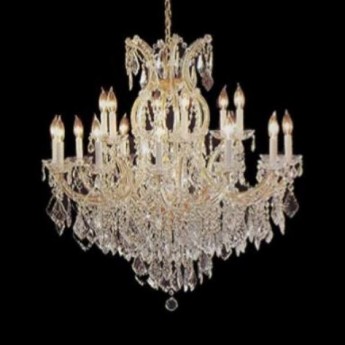 24 Light Crystal Glass Chandelier Gold Tones 52in x 55in