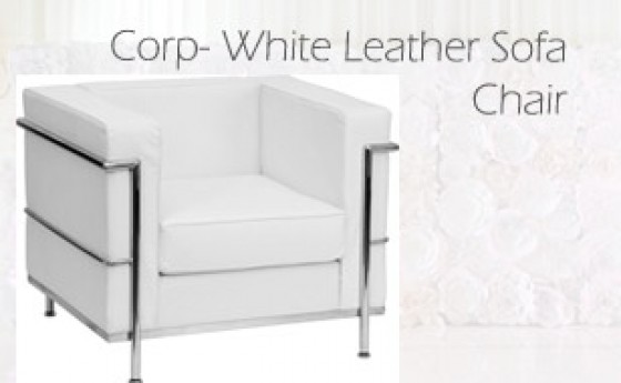 WHITE LEATHER SOFA CHAIR WITH ENCASING FRAME