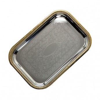 Serving Tray- Stainless Gold rim