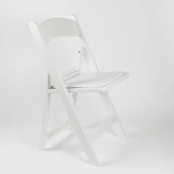 WHITE RESIN FOLDING CHAIR W/PADDED SEAT
