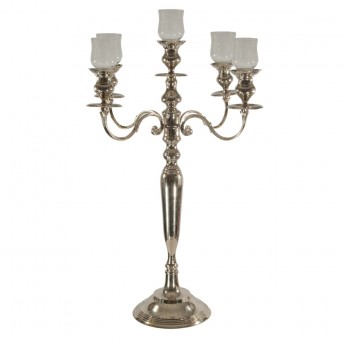 31-inch Silver Plate 5-light Candelabra with Large Clear Votives