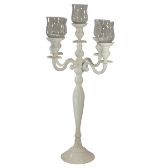 31-inch White 5-light Candelabra with Clear Votives