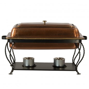 8 Quart Copper Hammered Chafer with Wrought Iron Base