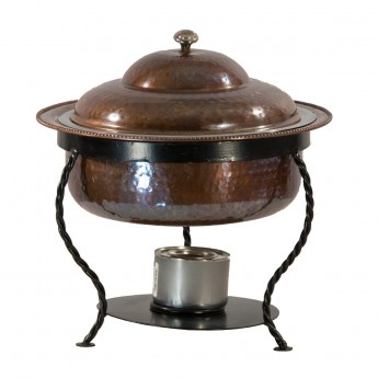 Copper Hammered Chafer with Wrought Iron Base