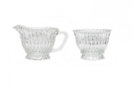 Glass Creamer and Sugar Bowl with Design