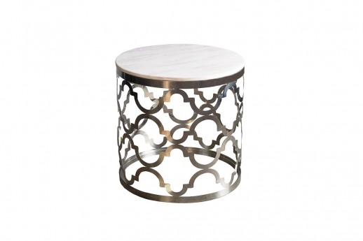 Round Stone Top Silver Table