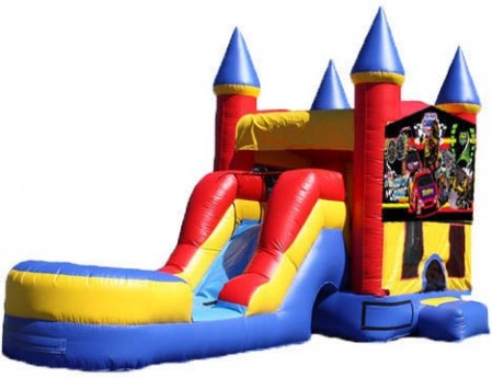 5-in-1 Castle Combo with Slide (Wet) - Race Cars