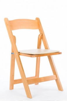 NATURAL WOOD FOLDING CHAIR W/ TAN PADDED