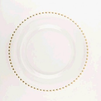 ROUND JC GOLD BEAD GLASS CHARGER
