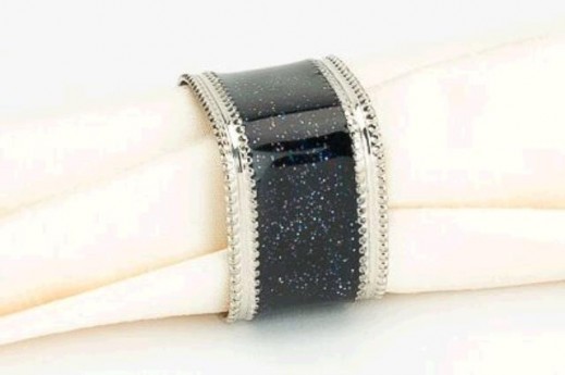 Black Sparkling/Metal Square Napkin Ring