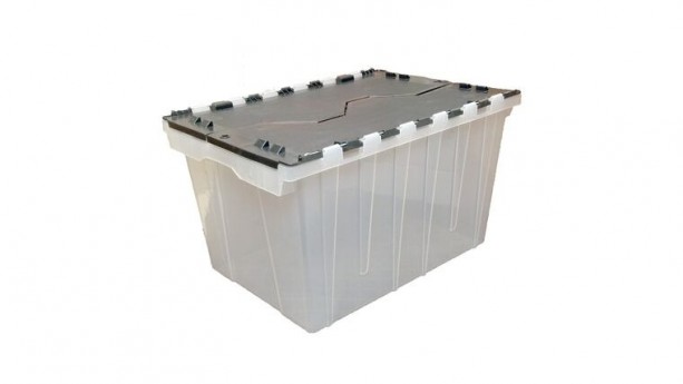 12 Gallon (48-Quart) Clear Base, Black Lid Tote with Hinged Lid