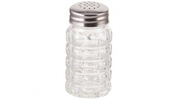 1.5 oz Salt Pepper Shaker glass 18-8 stainless steel top, Nostalgia Rental