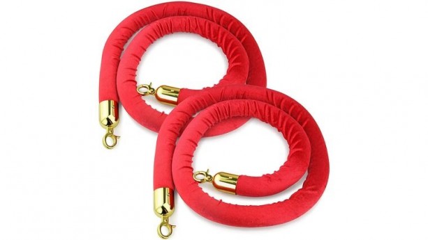 5' Red Velour Stanchion Rope w/Gold Ends Rental