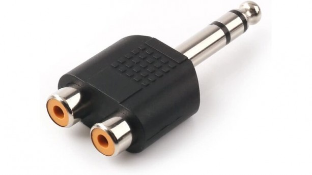 1/4 Inch 6.35mm Male to 2 RCA Female Audio Heads, 1/4 Inch 6.35mm M One-Two RCA F Stereo Interconnect Audio Adapter, (6.35mm M-2xRCA F-TRS)