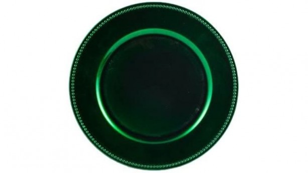 Forest Green Beaded Acrylic Charger Plate Rental