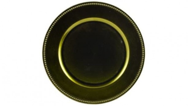 Olive Green Beaded Acrylic Charger Plate Rental