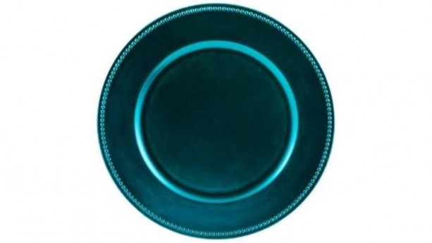 Peacock Blue Beaded Acrylic Charger Plate Rental