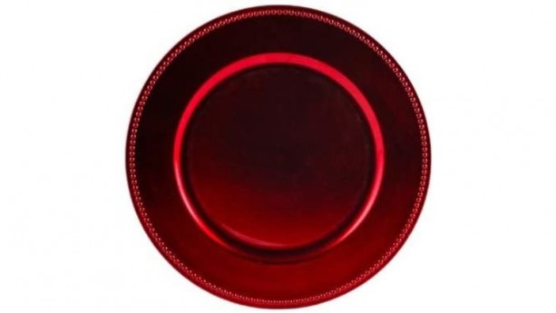 Red Acrylic Beaded Plastic Charger Plate Rental