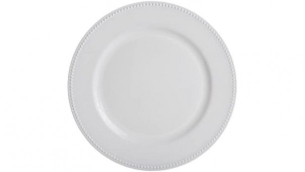White Beaded Acrylic Charger Plate Rental