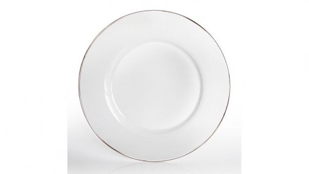 White Glass Charger Plate with Platinum Rim