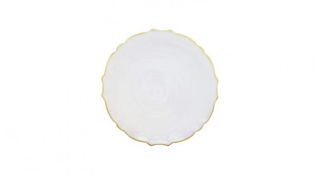 White Scallop Glass Charger Plate with Gold Rim