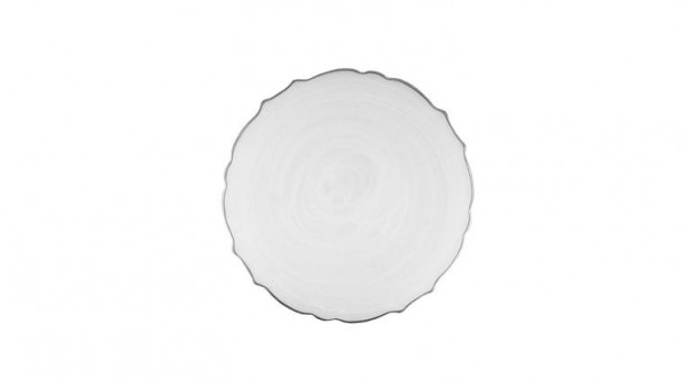 White Scallop Glass Charger Plate with Silver Rim