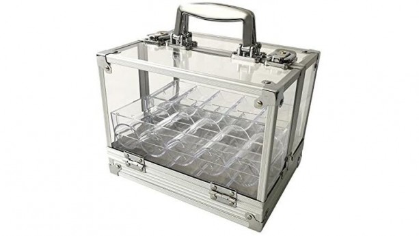600 Chip Clear Acrylic Poker Chip Locking Carrier-Includes 6 Chip Racks