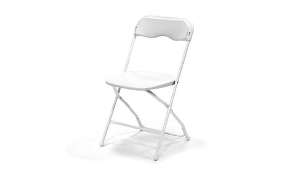 White Metal Folding Chair Frame w/White Resin Seat