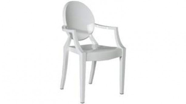 White Phantom Arcrylic Arm Stacking Chair Rental