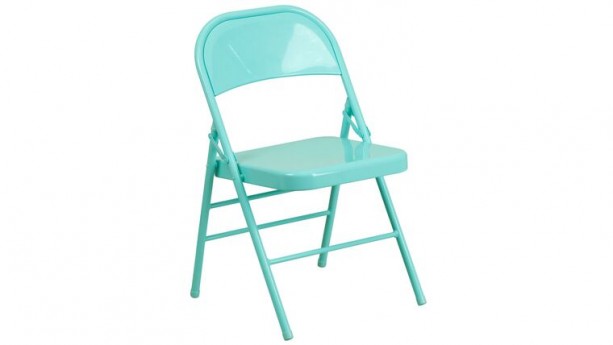 Tantalizing Teal Triple Braced & Double Hinged Metal Folding Chair