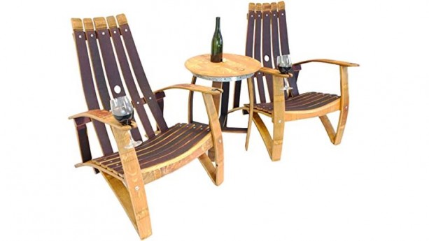 Adirondack Wooden Wine Barrel Chair & Table Set