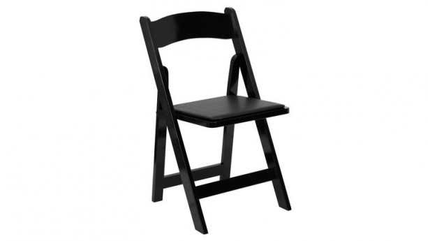 Black Wood Folding Chair with Black Vinyl Padded Seat