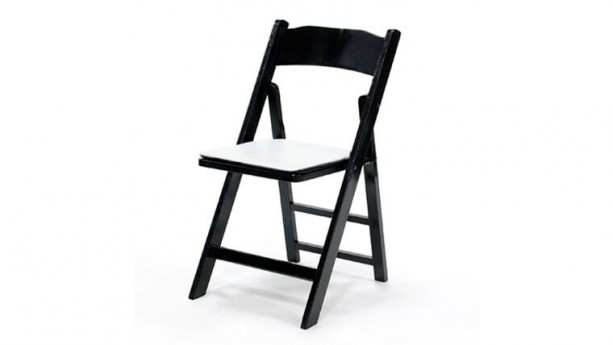 Black Wood Padded Folding Chair w/White Seat