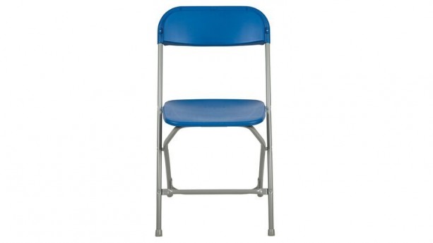 Blue & Grey Frame Metal Folding Chair With Resin Seat Rental