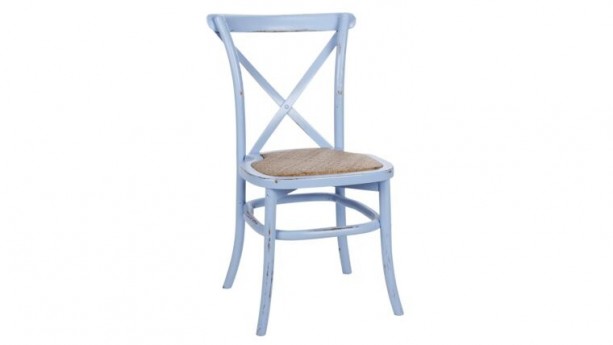 Blue Distressed Wood Cross Back Bistro Chair