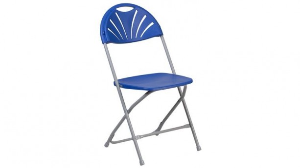 Blue Metal Fan Back Plastic Folding Chair Rental