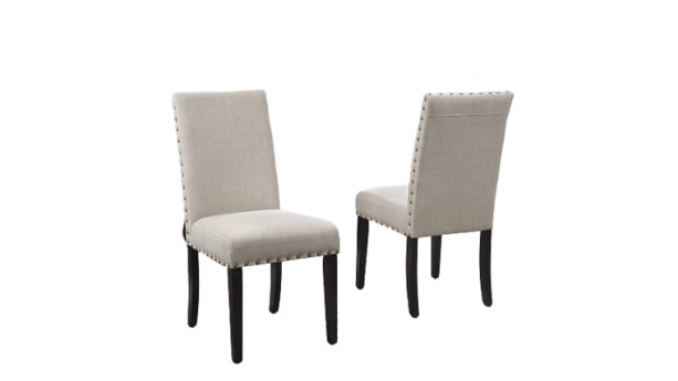 Biony Tan Fabric Dining Chairs with Nailhead Trim