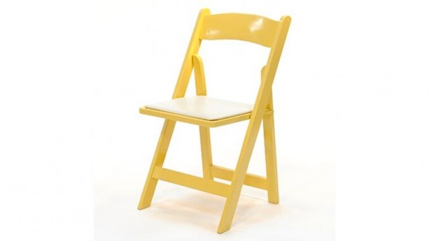 Yellow Wood Frame Folding Chair With White Pad