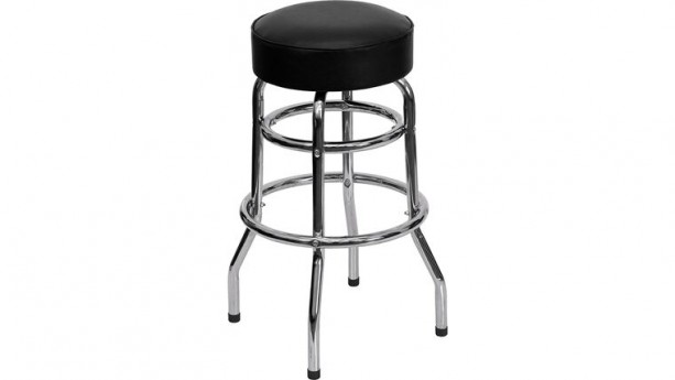 Black Double Ring Leather Barstool With Chrome Legs
