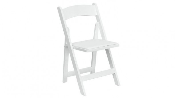 White Wood Frame Padded Folding Chair w/White Pad