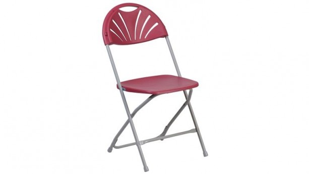 Burgundy Metal Fan Back Plastic Folding Chair Rental